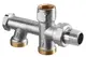 Zweirohr-Anschlussstück von Oventrop mit zwei Anschlussgewinden und Absperrfunktion, aus vernickeltem Metall, geeignet für Heizungsanwendungen.